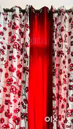 Red and white elegant floral curtains