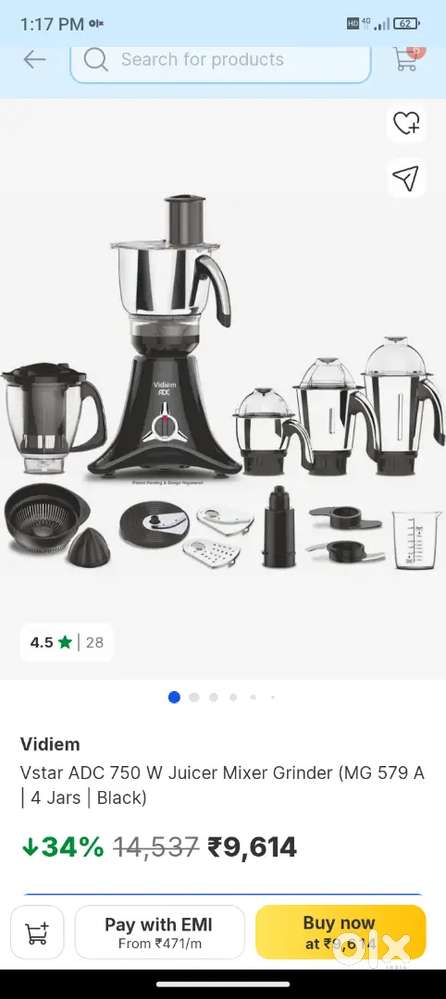 Vidiem ADC mixer grinder 5 jars black colour