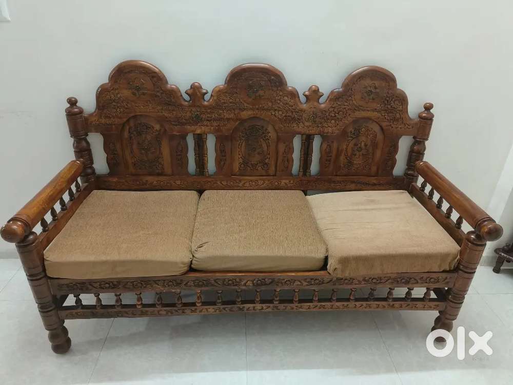 3 seater wooden sofa with cushion