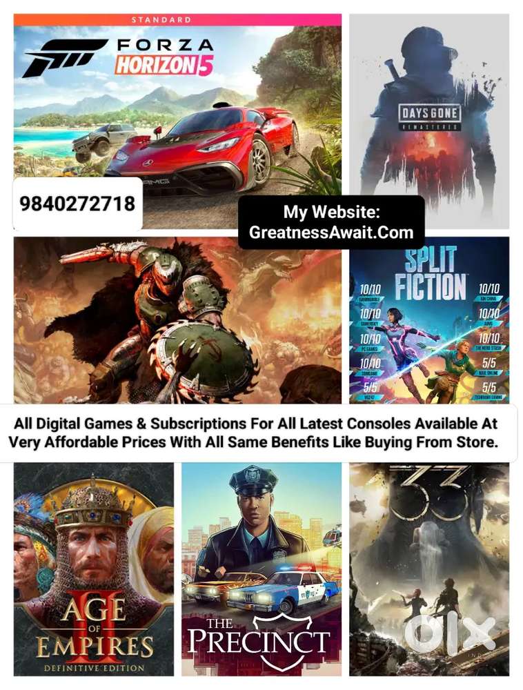 Doom Dark Ages,Forza horizon5,Split FictionAll PS4&PS5 Games Available