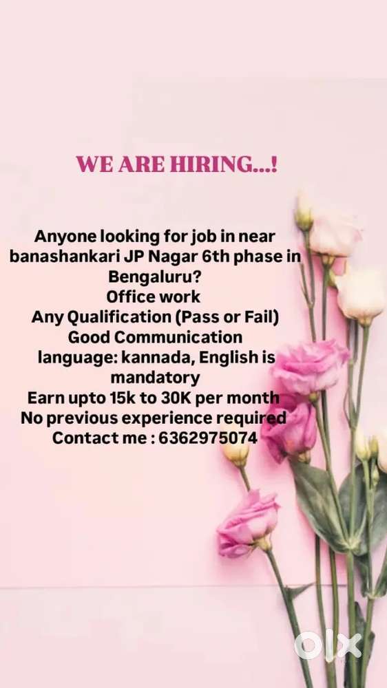 JOB AVAILABLE FOR IMMEDIATE JOINING