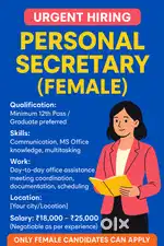 Urgent Hiring: Personal Secretary (Female) – Salary ₹25K--40K