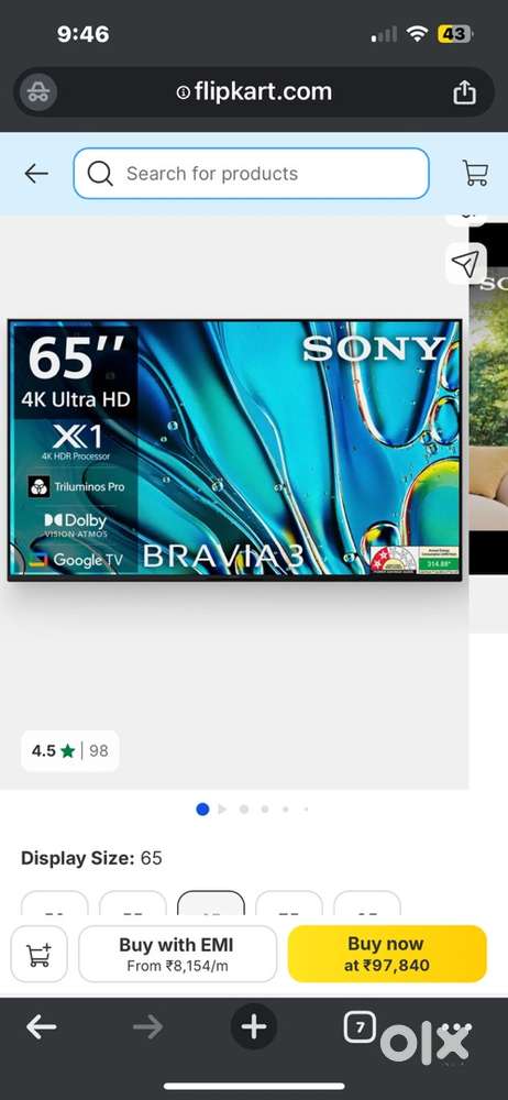 65 inch Full Hd 4K Tv. Sony Bravia