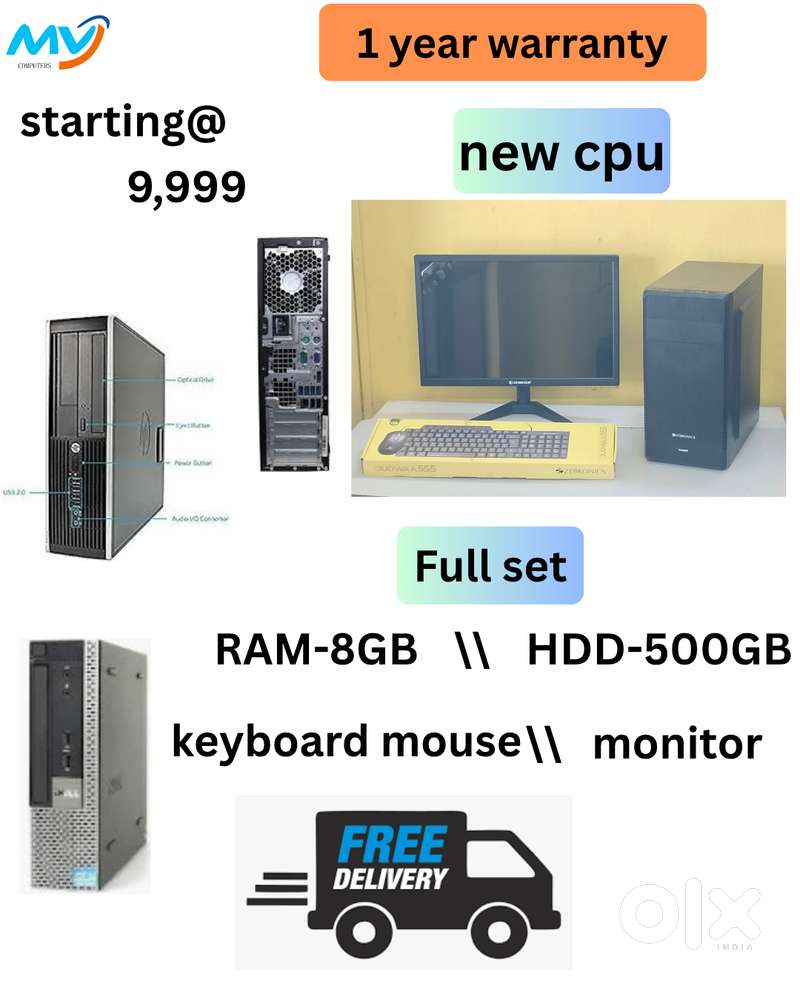 Hard disk - 500GB  SSD - 128GB  Power Cable  Monitor - 22-inch  All B