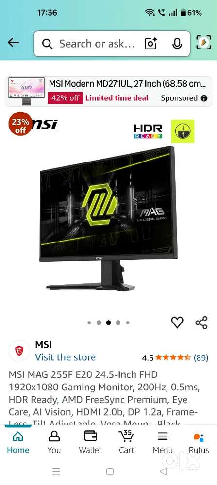 Msi monitor 25 inch gaming mag series