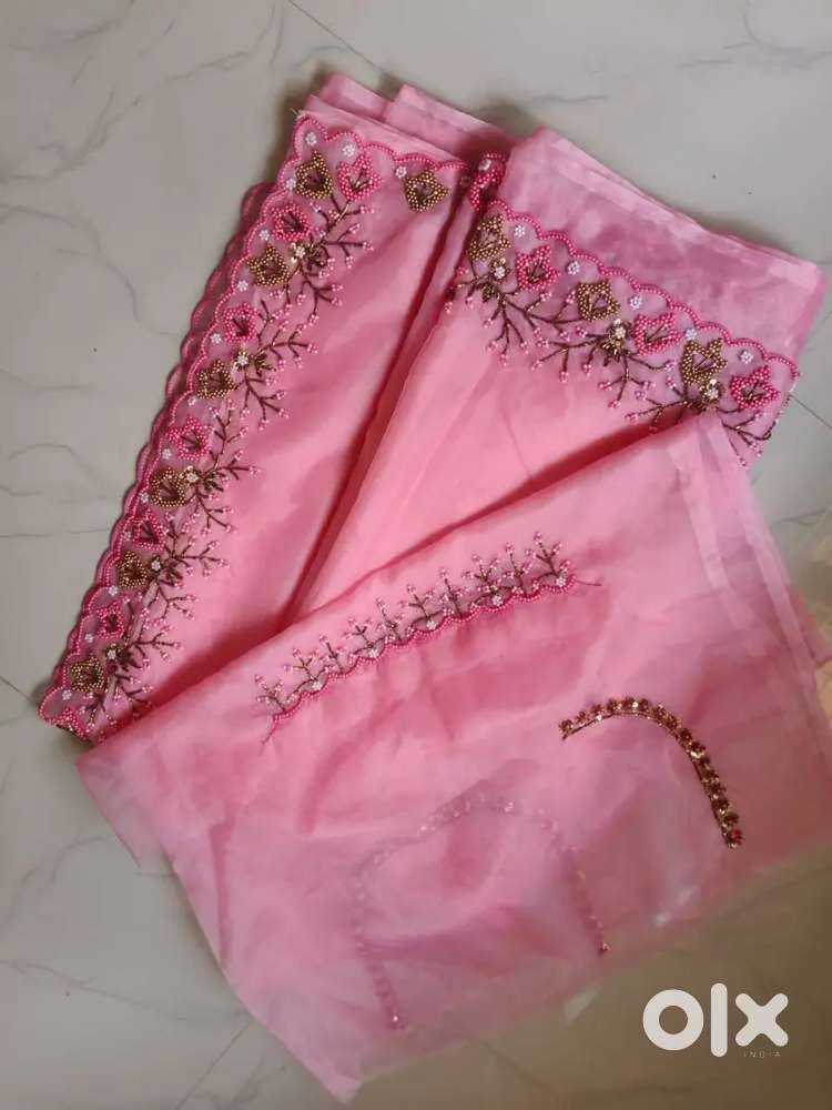 New ORGANSA HANDWORK SAREE WITH BLOUSE PIECE