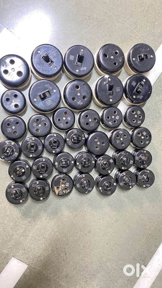 vintage Bakelite electrical switches ,socket & ac stater switch.