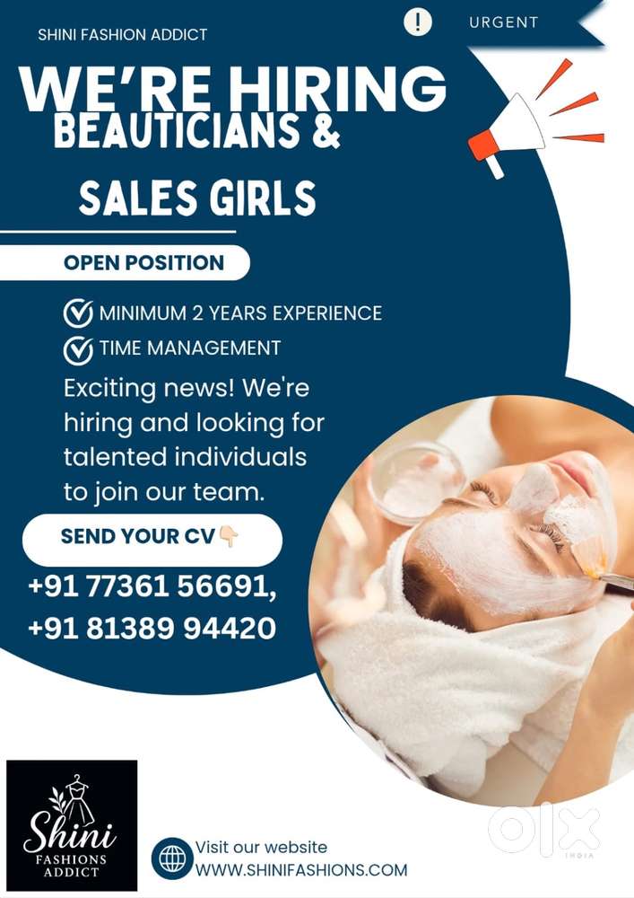 WE'RE HIRING BEAUTICIANS & SALES GIRLS