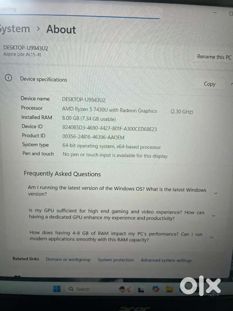 Acer aspire lite , ryzen 7000 seriesh