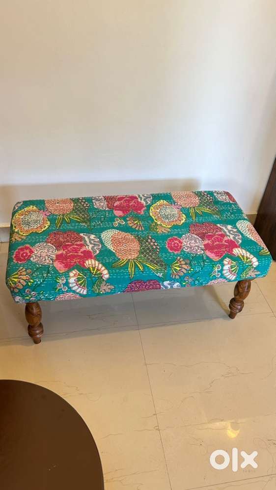 Solid wood 2 seater bench cum couch with cutioned seat
