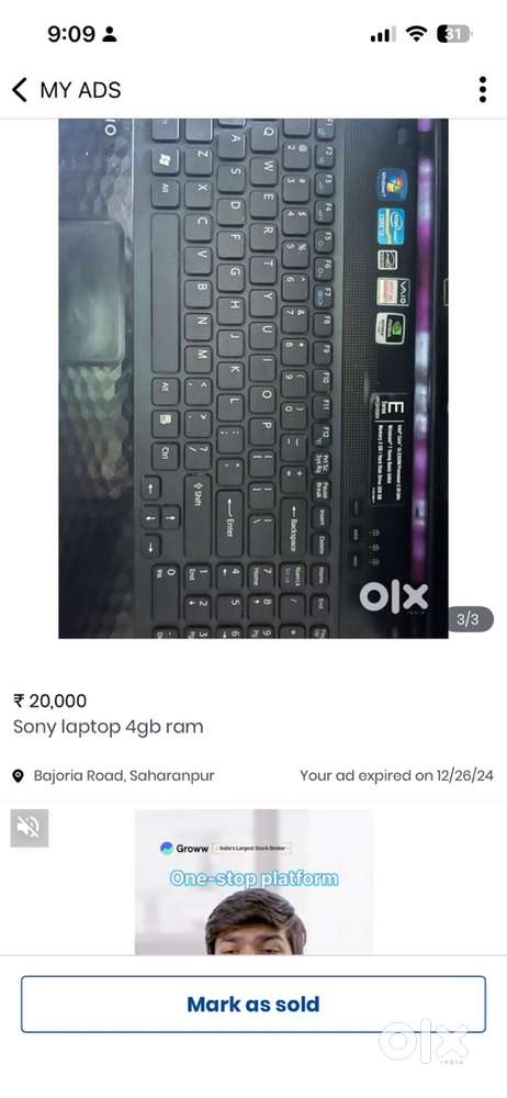 Sony laptop with bill
