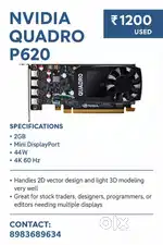 Nvidia Quadro P620 graphic card, 2gb, 4k 60Hz