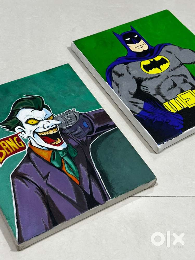 Hand-Painted Batman & Joker Canvas Art – Set of 2 (25x31 cm)