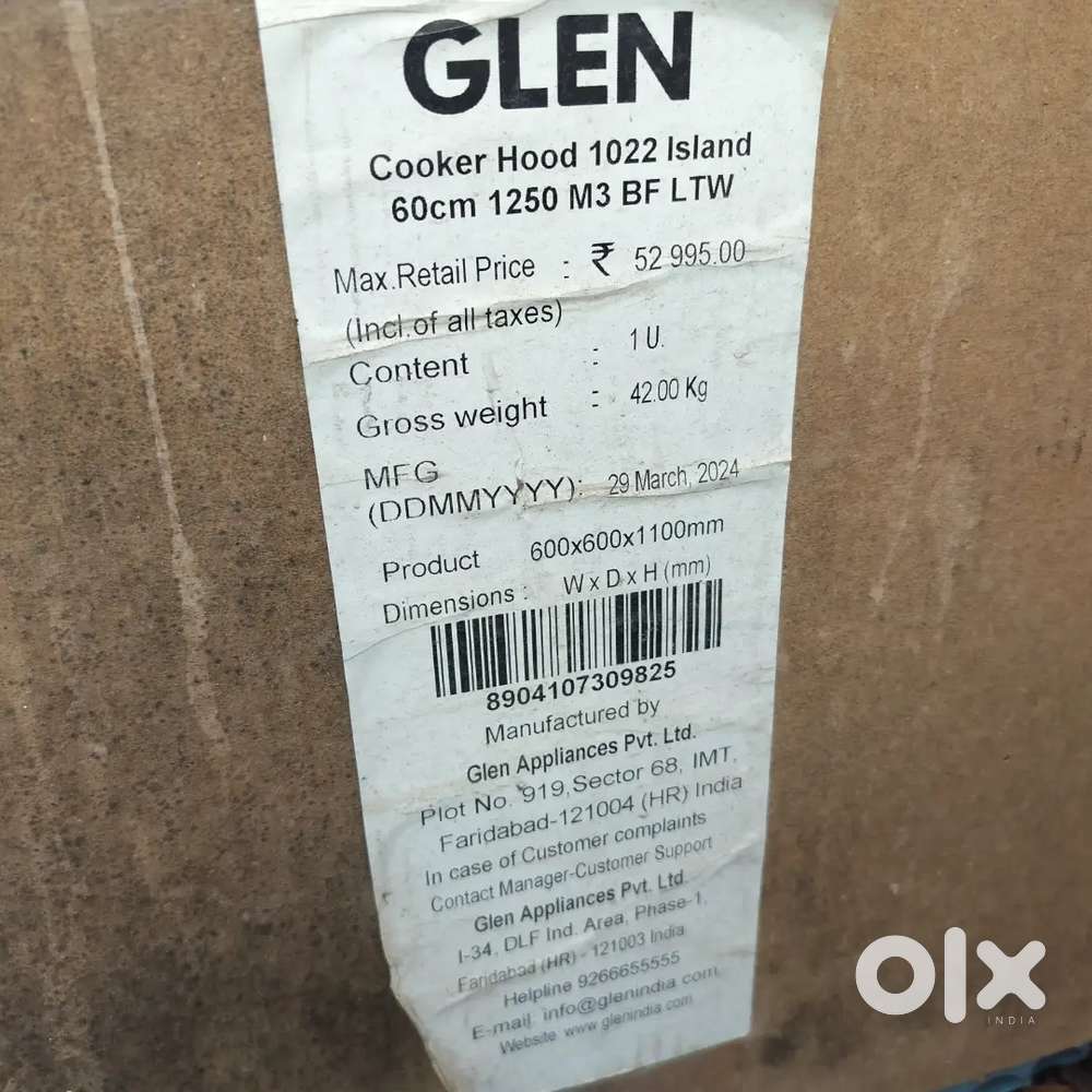 Glen 60cm 1250 m3/hr Baffle filter kitchen chimney