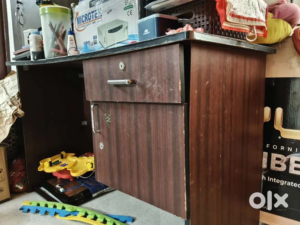 Wooden bero, computer table and rolling chair