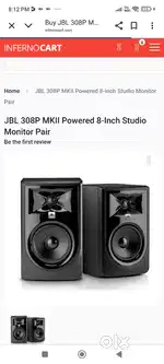 Jbl 8 inch studio monitors