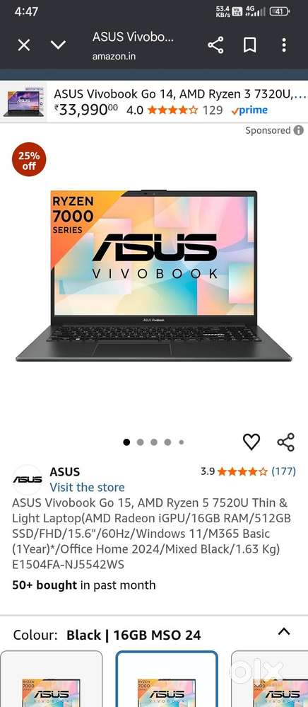 Asus Vivobook Go 15 Amd Ryzen 5 Quad Core 7520u - 16 Gb/512 Gb Ssd/Win
