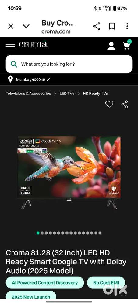 32 inch croma latest oled pro tv with 3 years warranty peace of mind