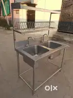 stainless steel sink table double tub neat condition For Sale