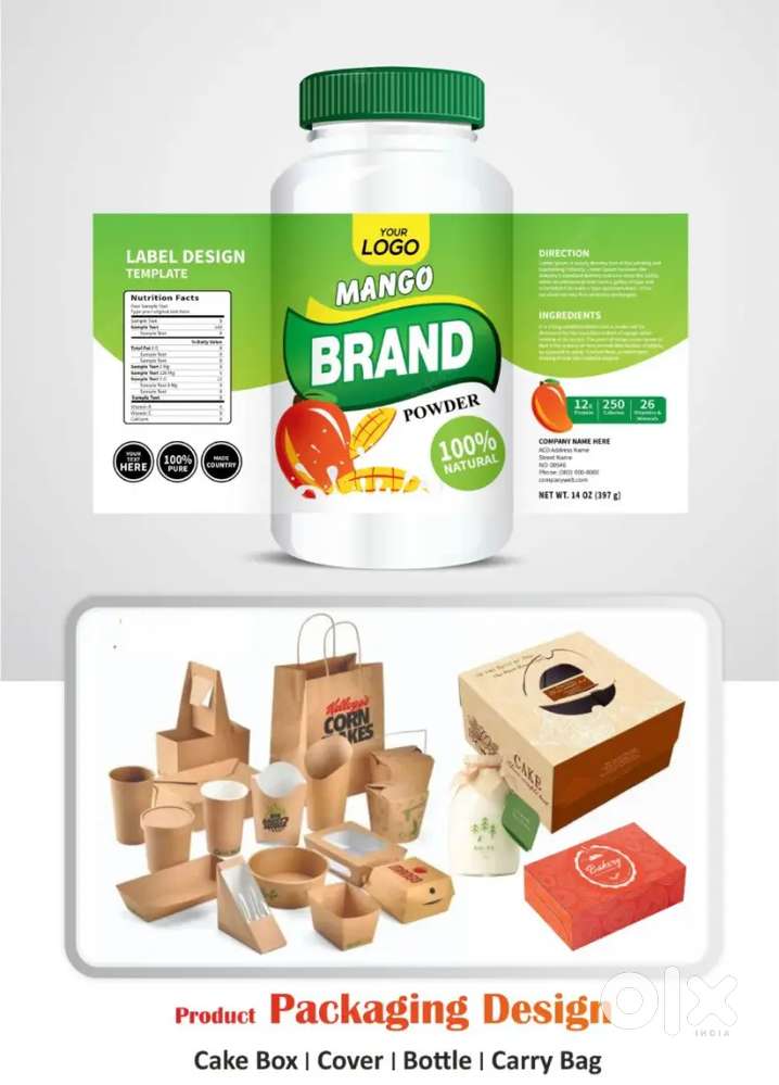 package designing, Cake box, bottle, package, cover, carry bag, tag