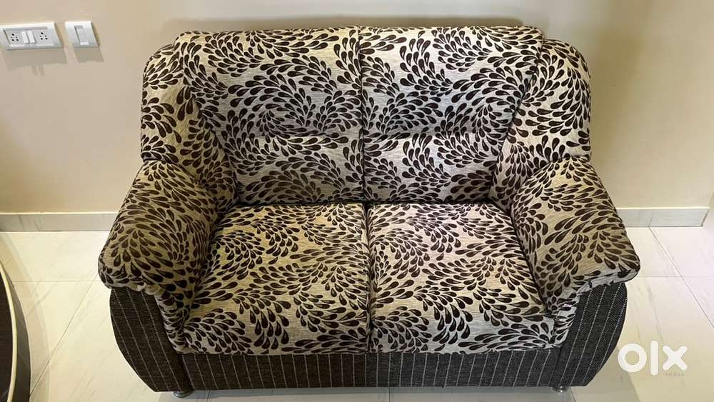 Two Premium Sal Wood Handmade 2-Seater Sofas with Floral Fabric Design