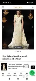 Light blue  Net Gown with Sequins and Feathers