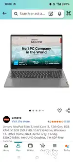 Lenovo IdeaPad Slim 3, Intel Core i3, 9 months old, good condition