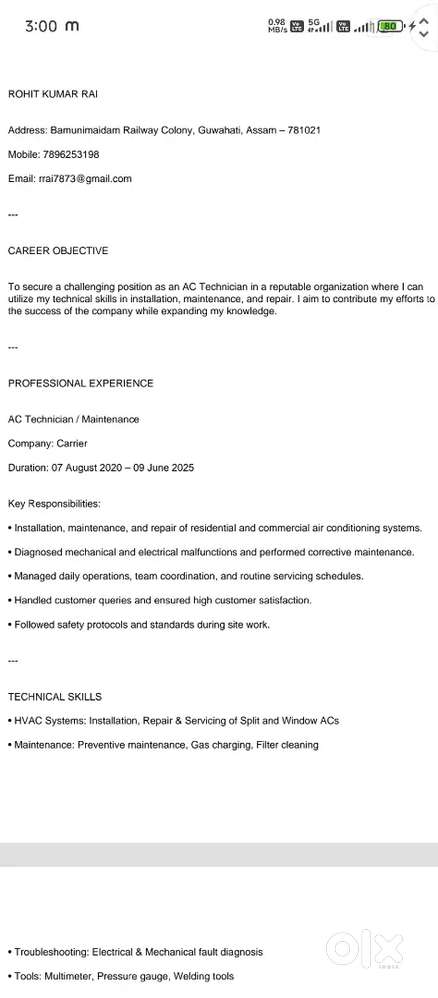 Technician for preventive maintenance