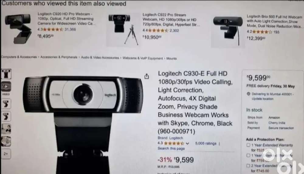 Logitech C930_E Full HD Webcam camera used MacBook Dell Hp Lenovo