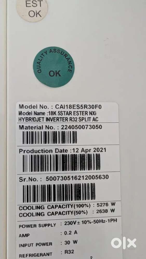 Carrier Air conditioner 1.5 Ton 5 star hybridjet inverter ac