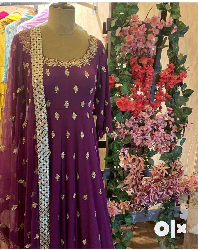 A purple colour Anarkali with dupatta.