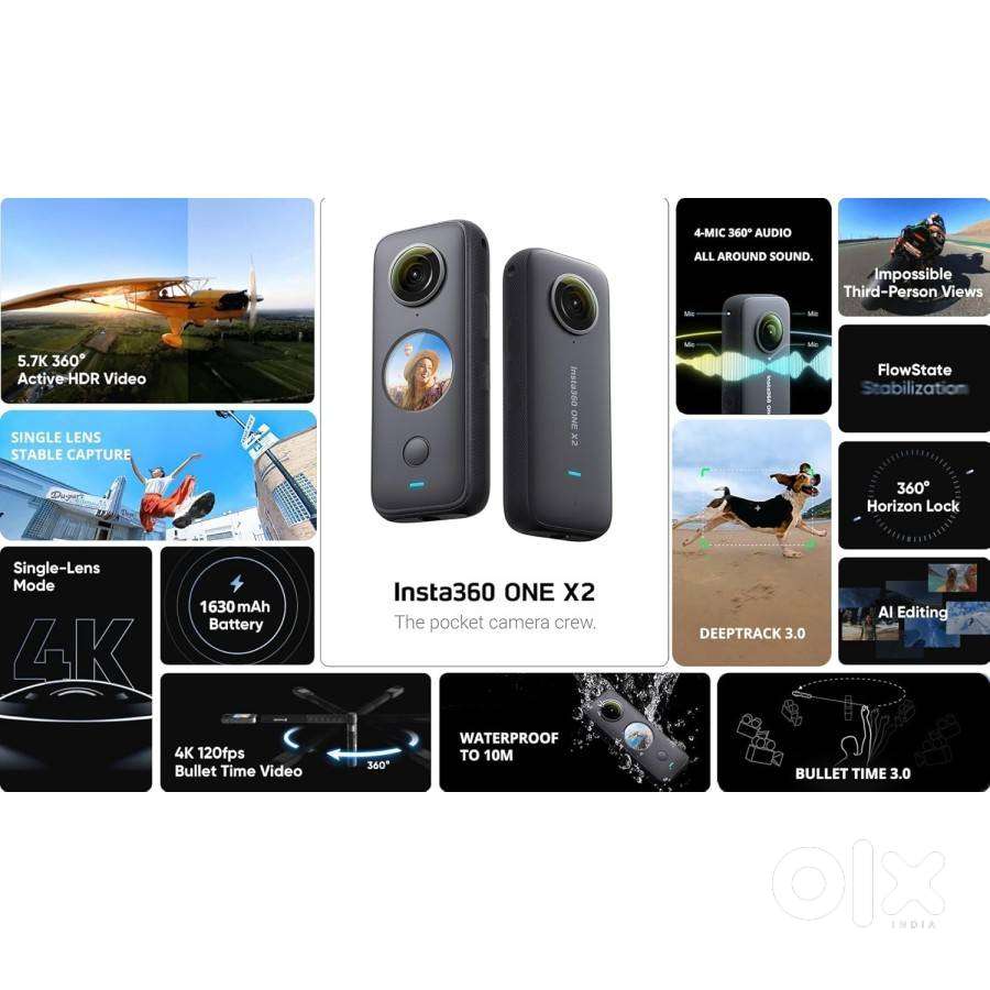 used insta360 ONE X2 360 Degree Waterproof Camera,5.7k 360 Capture