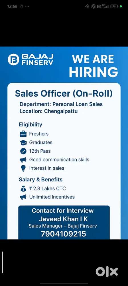 Sales officer at bajaj Finserv Chengalpattu