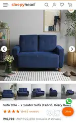 Sleepyhead Sofa Yolo - 2 Seater Sofa (Fabric, Berry Blue)