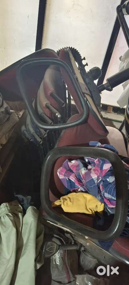 Office Chairs, cooler, window air conditioner, bed cum sofa, computer.