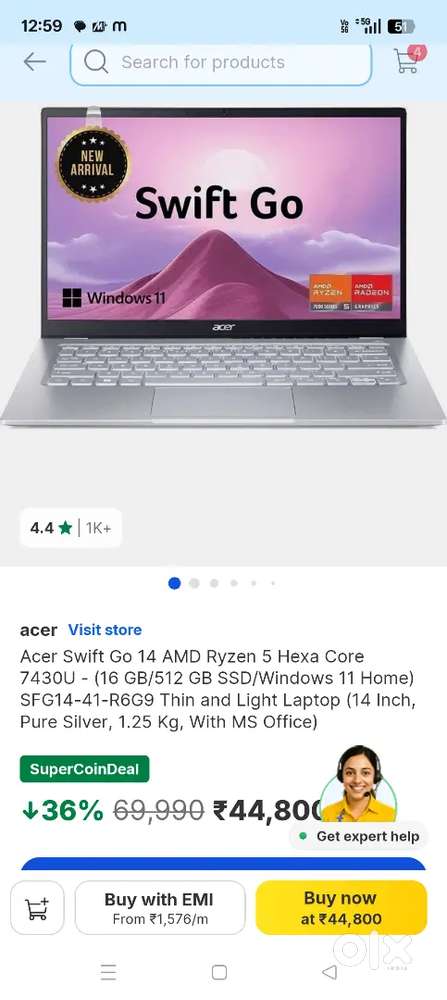 Acer Swift Go 14 Ryzen5 13 Months Old(Less Used)