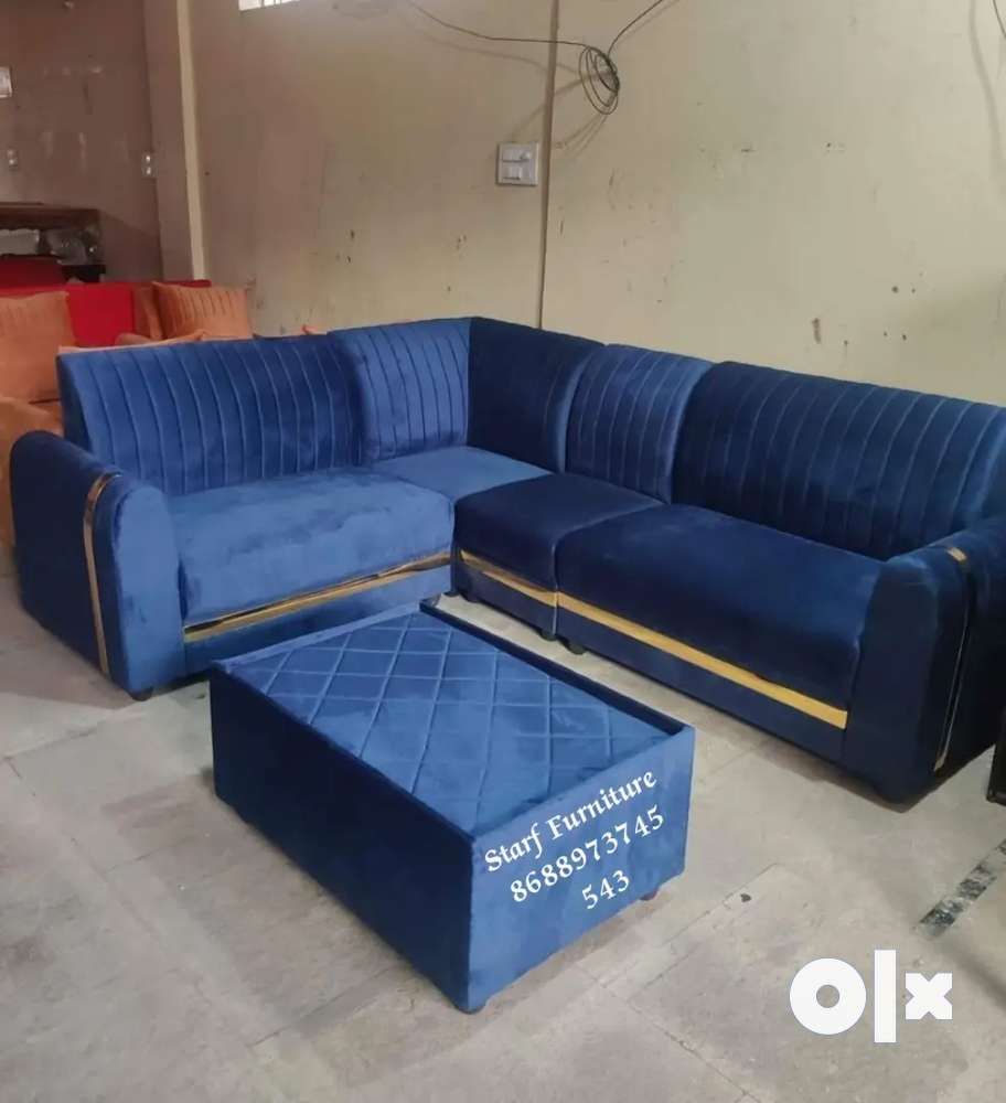 Navy blue colour L shape sofa set best price in starf furniture