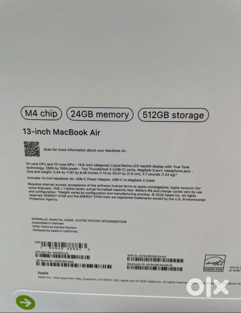 MacBook Air M4 13’’ inch 24gb/512gb