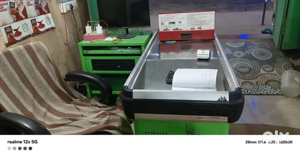 Shop rack, biling counter , drums and all goods