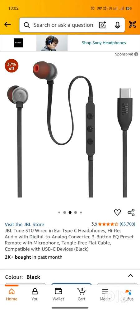 JBL Tune 310 Wired in Ear Type C Headphones