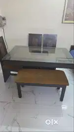 5 seater Teak wood dining table with glass top