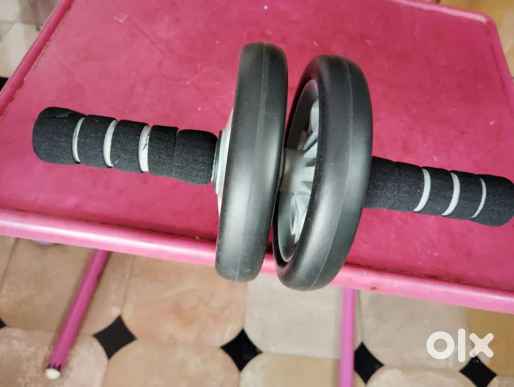Vinyl dumbbells 1kg each two nos, Double Ab wheel roller