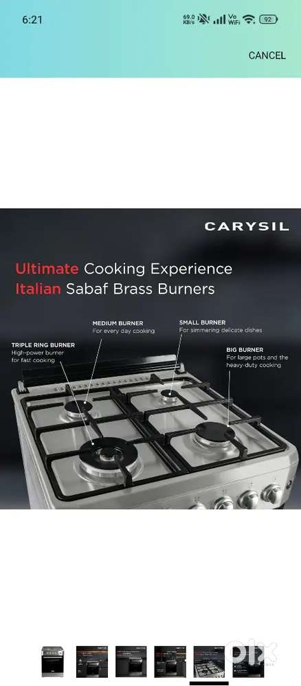 62L Gas Oven, 4 High-power, Grilling & Roasting, New price  - 60000/-