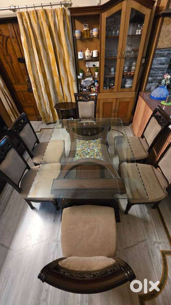 Premium 6 Seater Wooden Glass Dining Table – Elegant Design