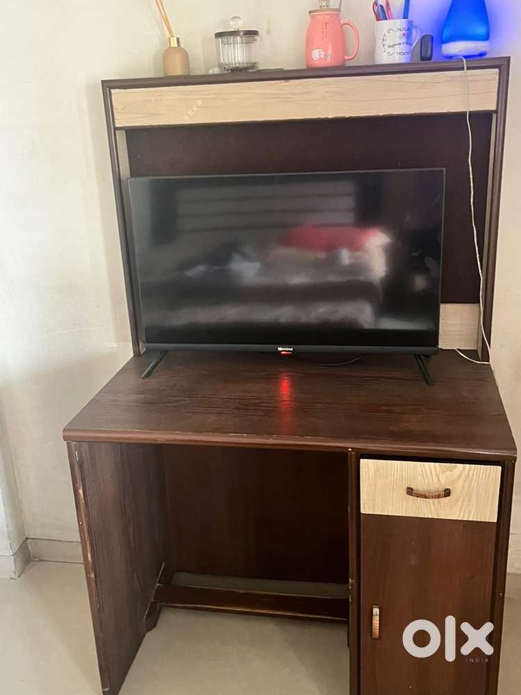 Sturdy wood study table with storage
