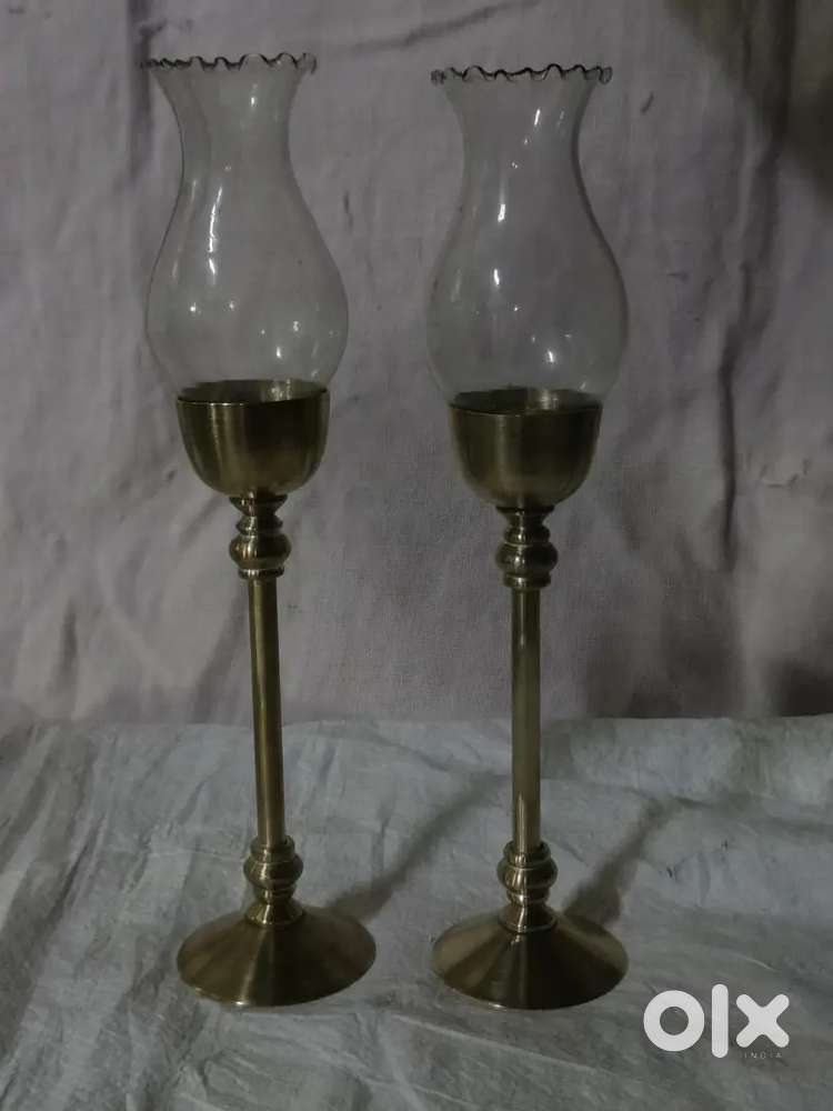 Antique pure brass solid heavy candle lamps with chimney