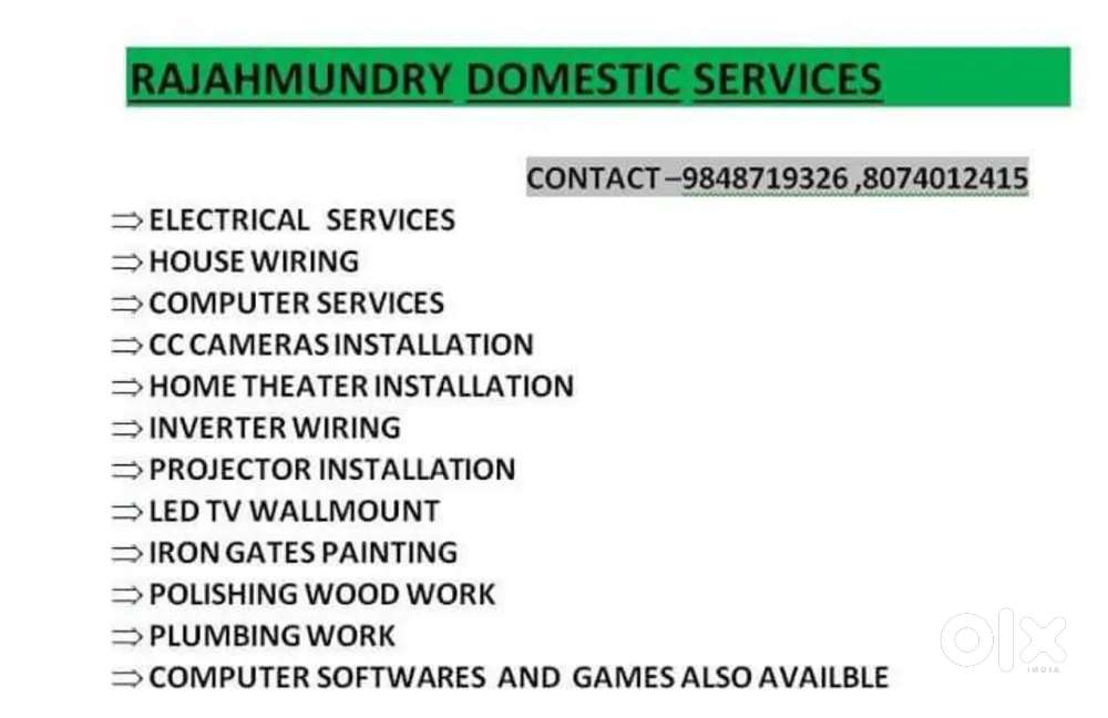 Electric work and CC camera work and plumbing work