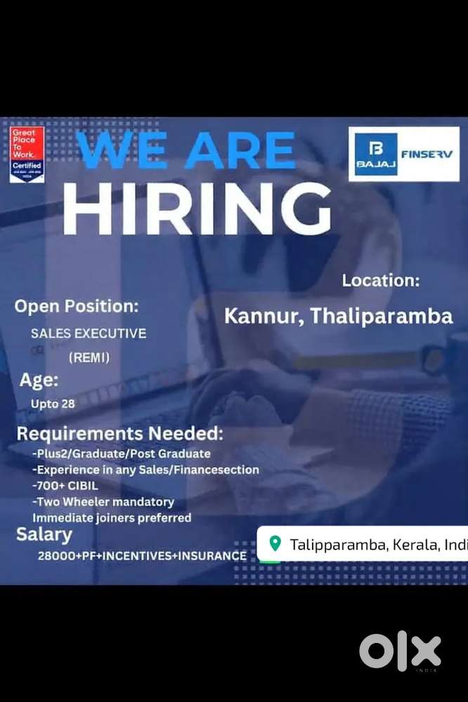 Looking sales officer for thalipparamba and kannur location