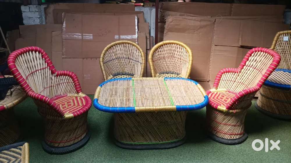 Bamboo furniture set cane rack bench basket mudda chair table set