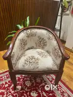 Vintage Wooden Barrel Chair with Floral Upholstery ( 6 Chairs)